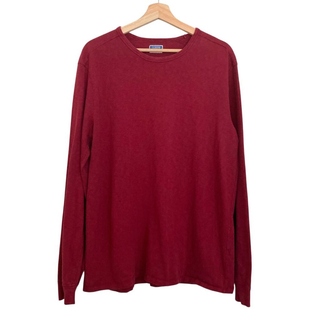 J CREW FACTORY Long Sleeve Crewneck Cotton Tee Shirt Size L Burgundy Red